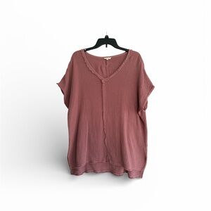 LA MIEL Dusty Rose Tunic Blouse Raw Hem Size Medium Oversized